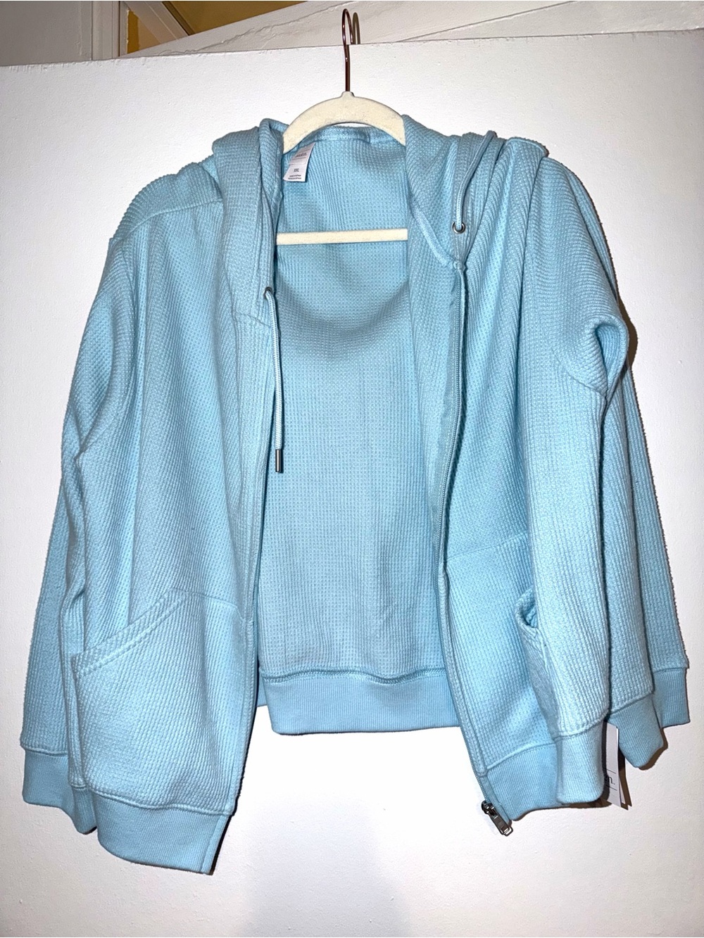 Light Blue Crop Waffle Knit Zip Up Hoodie